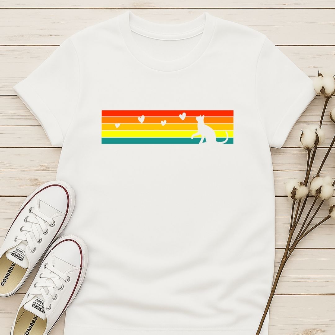 Vintage rainbow with cat silhouette