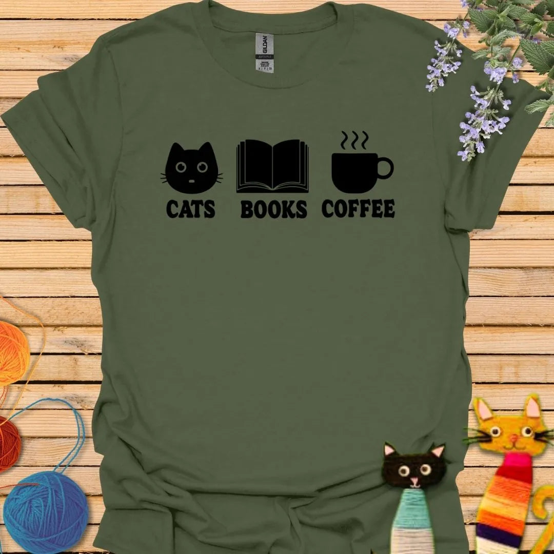 Cats Books Coffee T-shirt