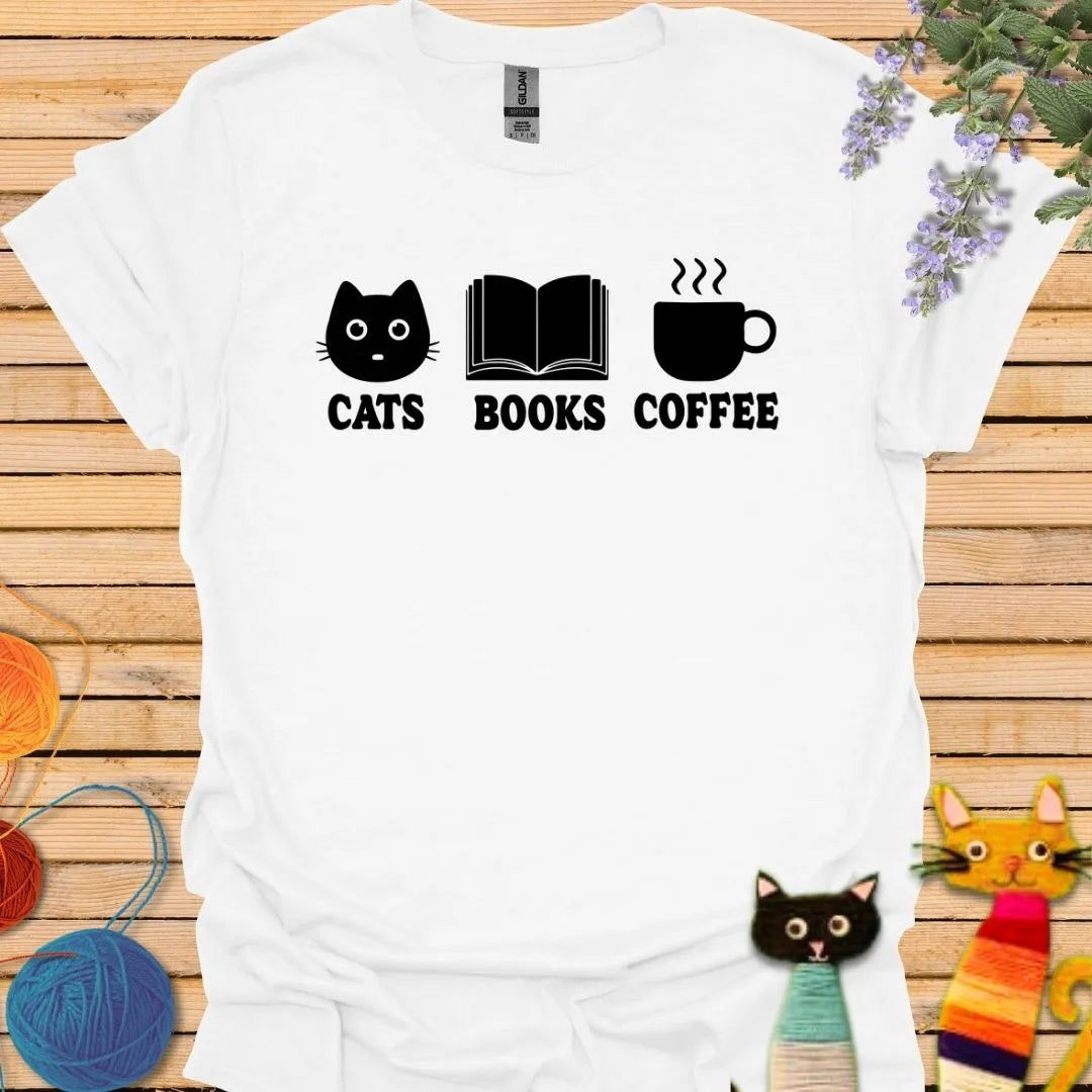 Cats Books Coffee T-shirt