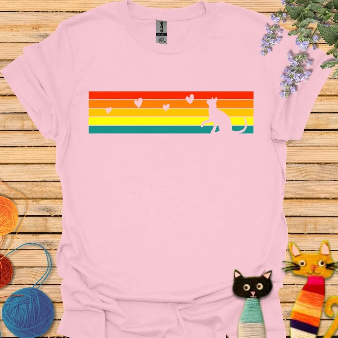 Vintage rainbow with cat silhouette