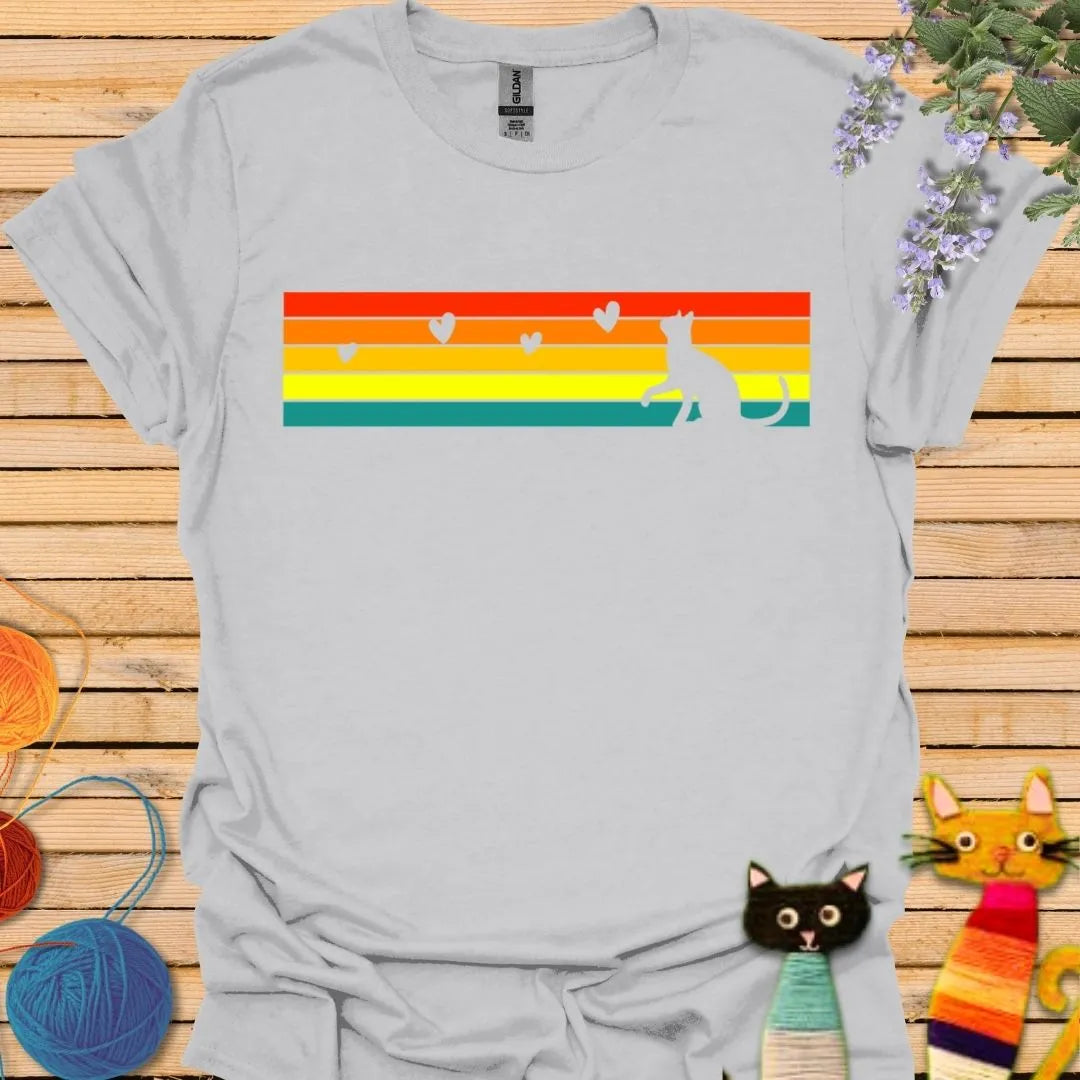 Vintage rainbow with cat silhouette