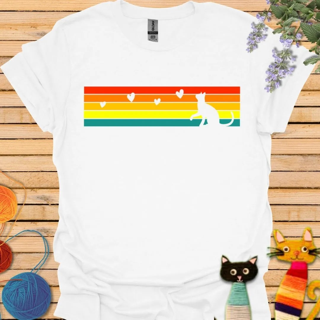 Vintage rainbow with cat silhouette