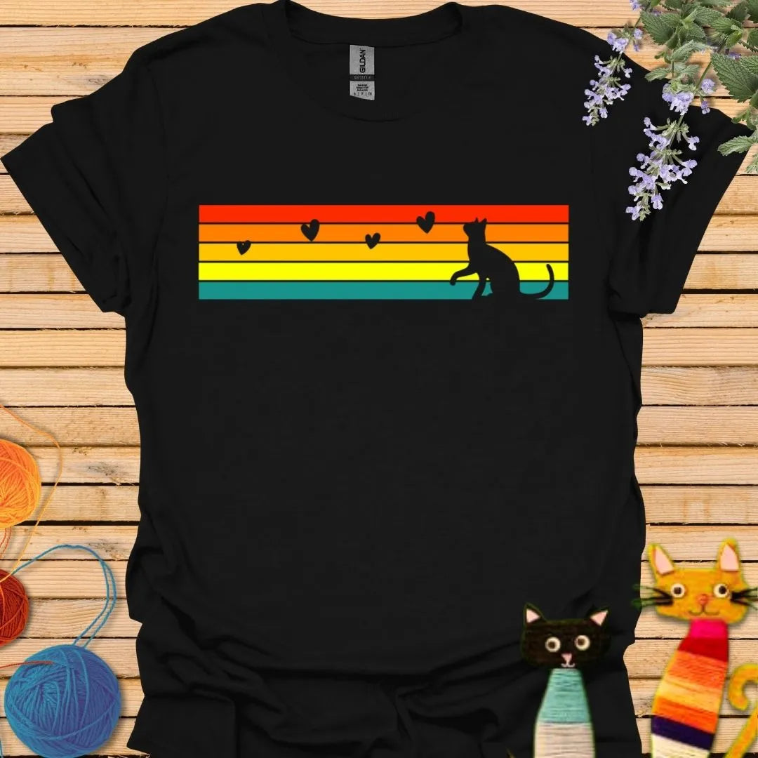 Vintage rainbow with cat silhouette