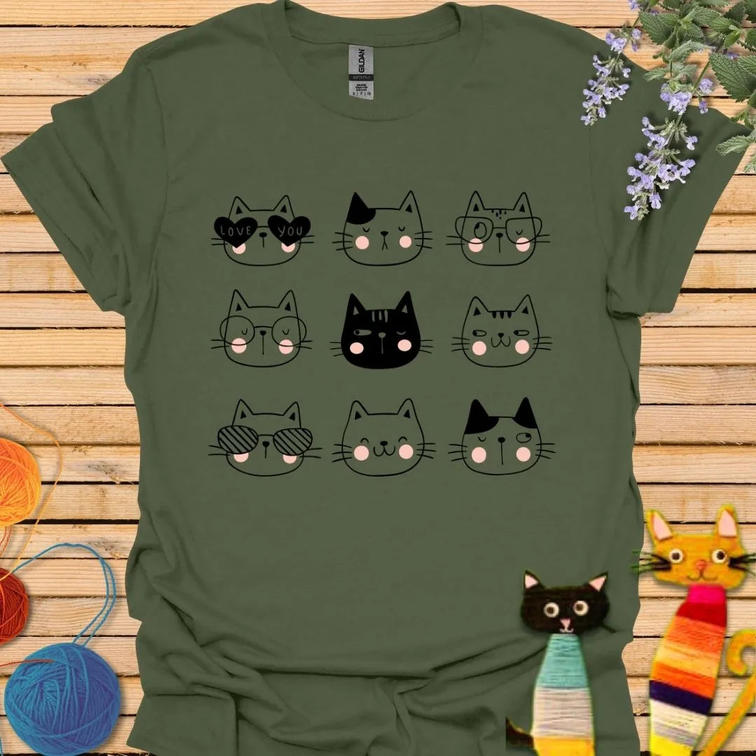 Cute Nine Cat Faces T-shirt