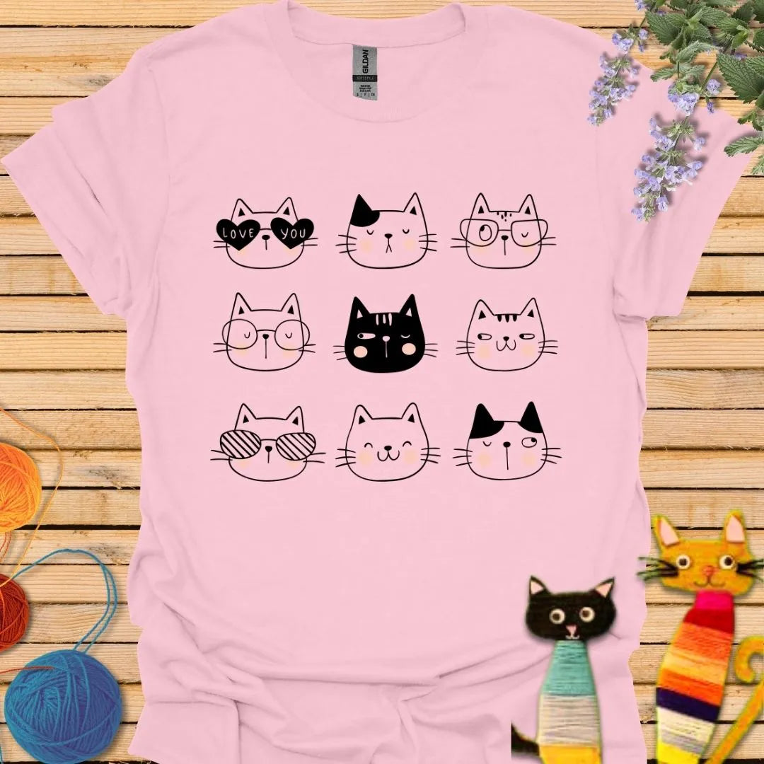 Cute Nine Cat Faces T-shirt