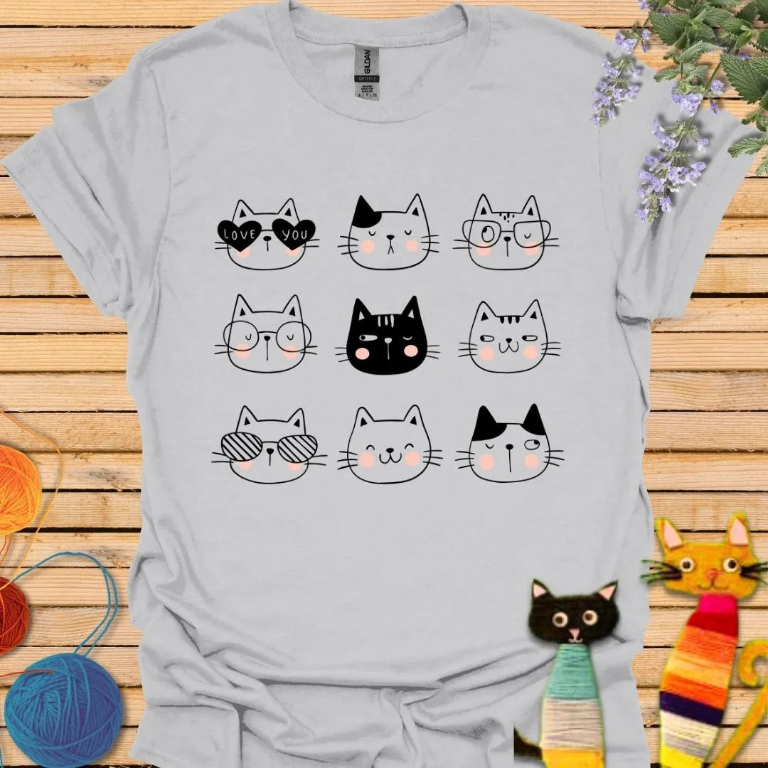 Cute Nine Cat Faces T-shirt