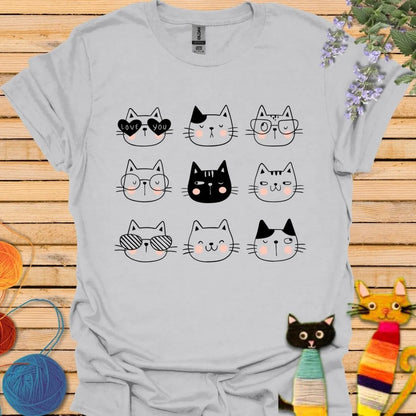 Cute Nine Cat Faces T-shirt