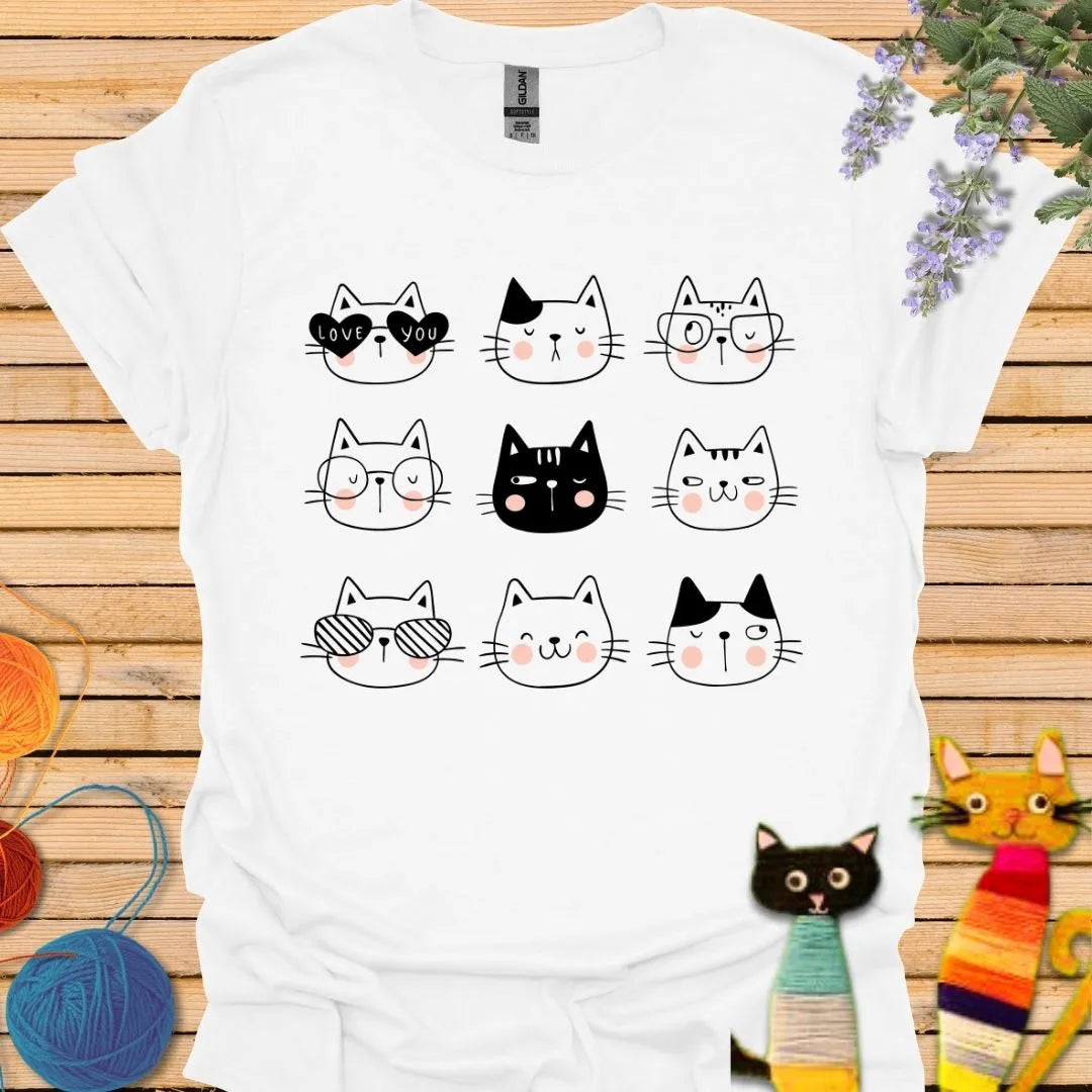 Cute Nine Cat Faces T-shirt