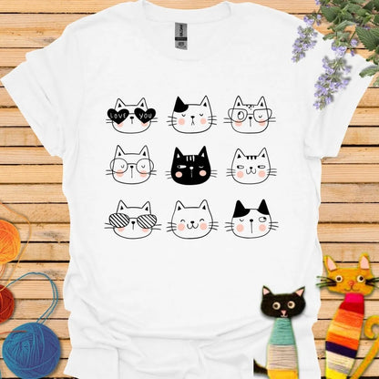 Cute Nine Cat Faces T-shirt