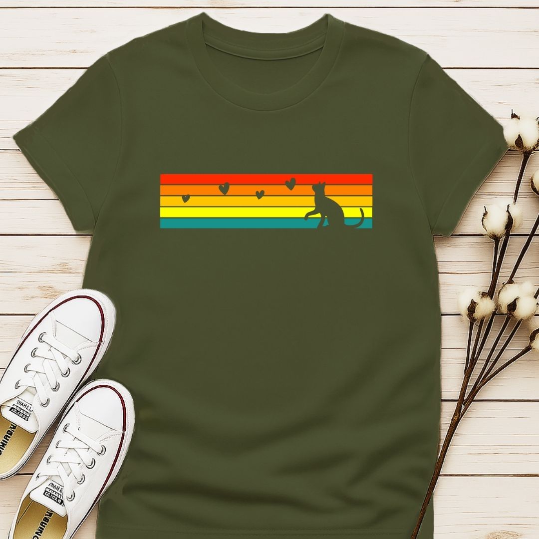 Vintage rainbow with cat silhouette