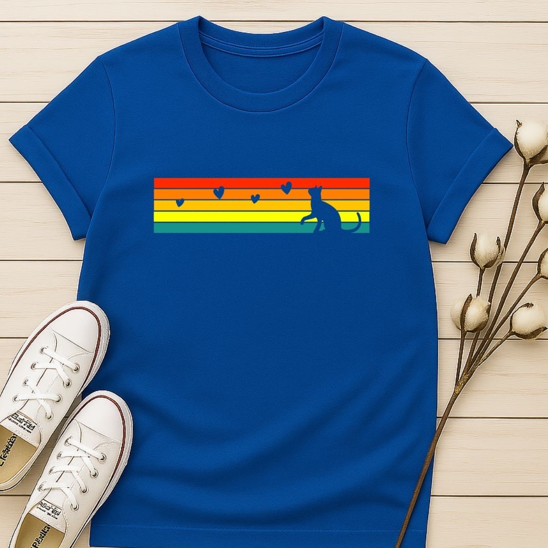 Vintage rainbow with cat silhouette